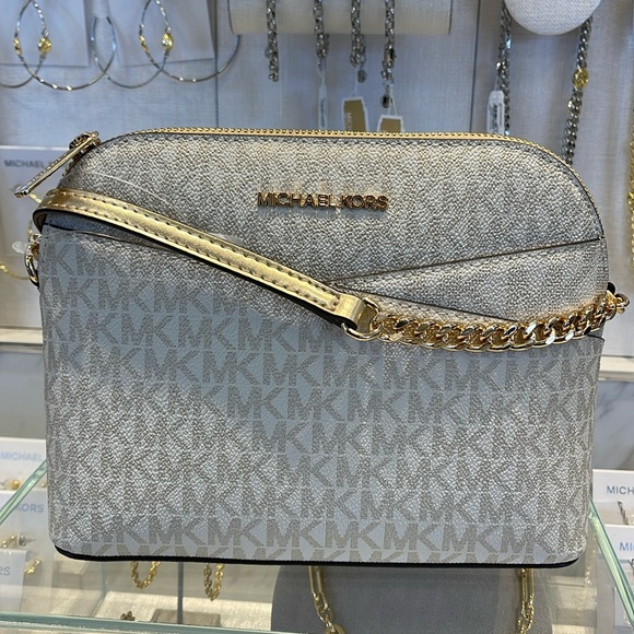 Michael Kors Jet Set Travel Medium Metallic Signature Logo Dome Crossbody Satchl - Picture 2 of 16